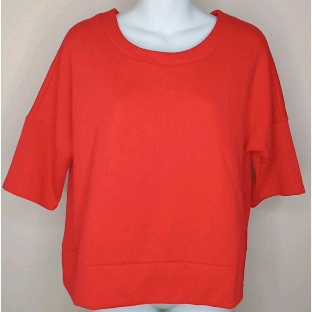 Loft‎ Women Red Knit Texture Geometric Pattern Side Zip  Shortsleeve Top Size M
